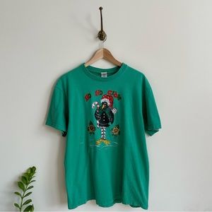 Vintage Painted Ho Ho Crow Christmas tshirt- L